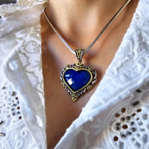 Colgante Corazón Azul Eterno, plata con bronce