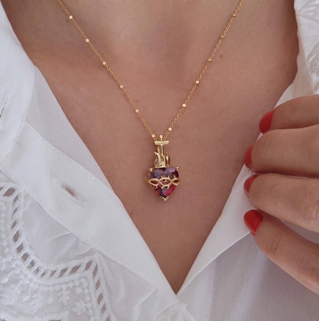 Colgante Corazón de Jesús plata con baño de oro Zue Joyas