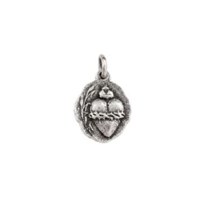 medalla sagrado corazon de jesus y Niño Jesús de Praga de plata de ley envejecida zue joyas