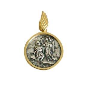 medalla san Rafael Arcángel plata de ley con baño de oro Zue Joyas