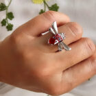 anillo de libélula de plata de ley con cristal de murano rojo dragonlfy Zue Joyas
