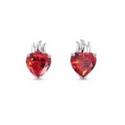 pendientes de corazon de plata de ley con circonita roja fuego eterno zue joyas