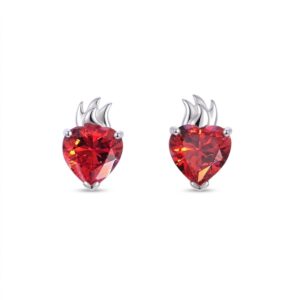 pendientes de corazon de plata de ley con circonita roja fuego eterno zue joyas