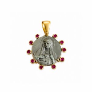 medalla corazon de maria decenario plata de ley con baño de oro y circonitas zue joyas