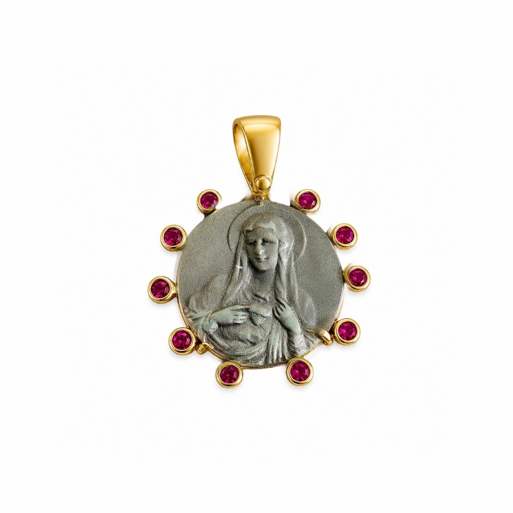 medalla corazonde maria plata zuejoyas medalla corazon de maria decenario plata de ley con baño de oro y circonitas zue joyas