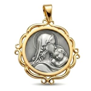 medalla virgen y el niño magnum amor Mariae plata de ley con baño de oro Zue Joyas