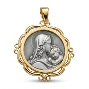 medalla magnum amor marine virgen y el niño plata de ley con baño de oro zue joyas