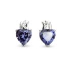 pendientes de corazon de plata con circonita azul Violeta fuego eterno zue joyas