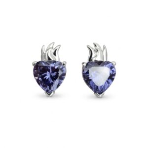 pendientes de corazon de plata con circonita azul Violeta fuego eterno zue joyas
