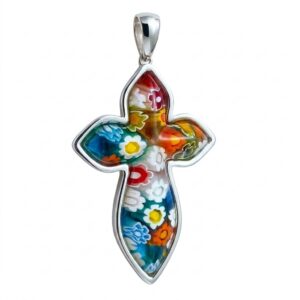 Cruz de plata con cristal de Murano XL