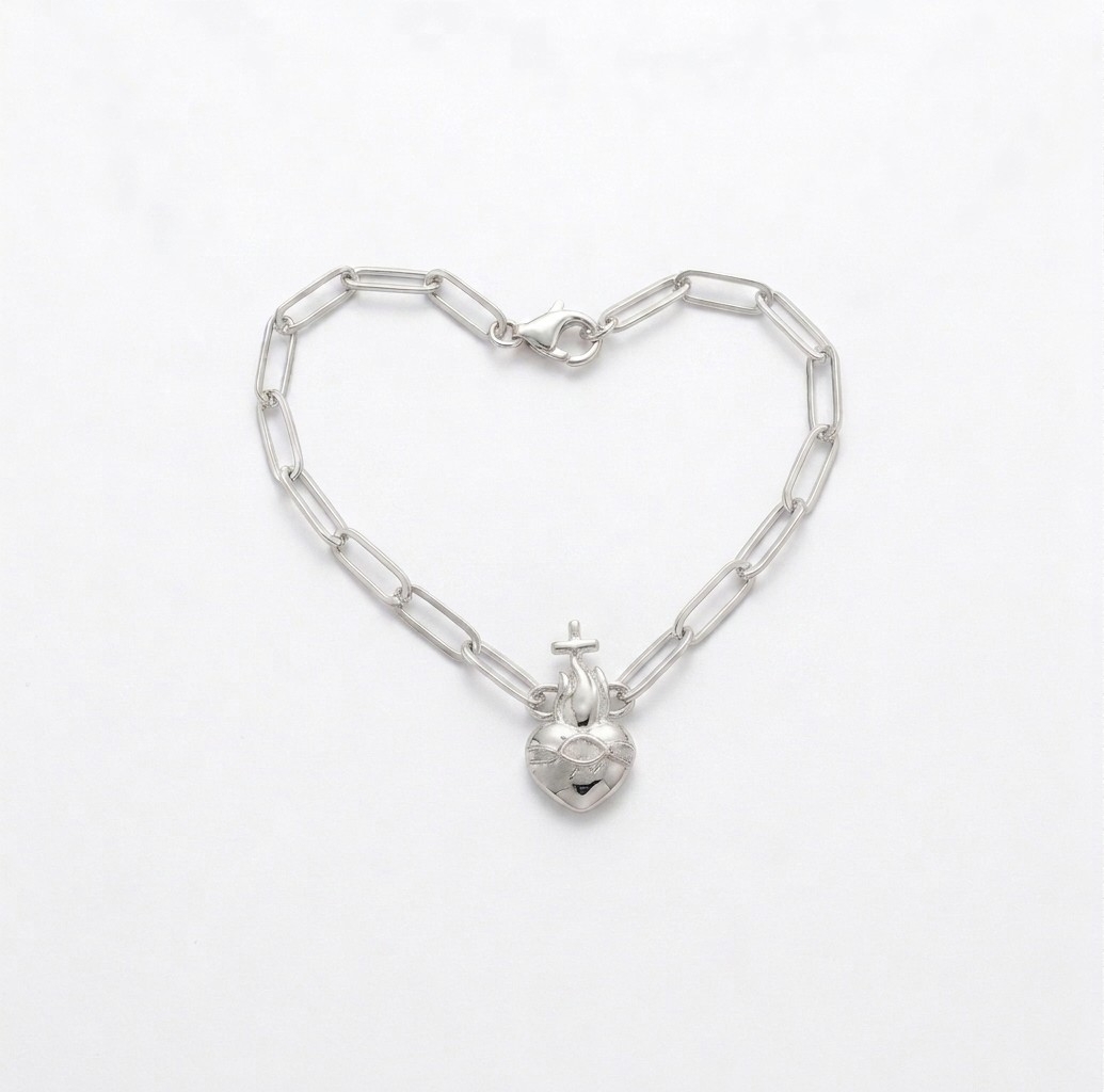 pulsera sagrado corazon plata de ley zuejoyas pulsera Sagrado Corazón de jesus plata de primera ley zuejoyas