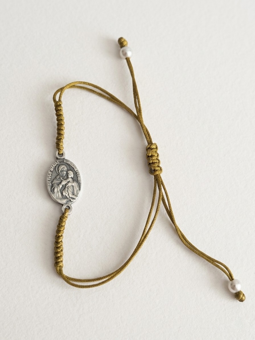pulsera mater de schoenstatt plata de ley con hilo ajustable Zue Joyas