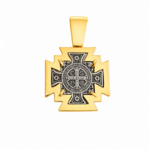 medalla cruz reversible de San Benito plata 925 con baño de oro zue joyas