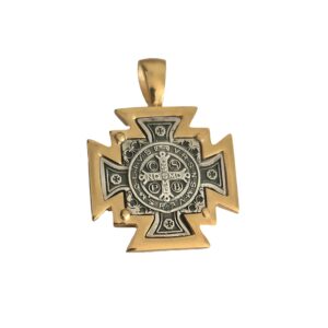 Cruz reversible de San Benito, plata con baño de oro