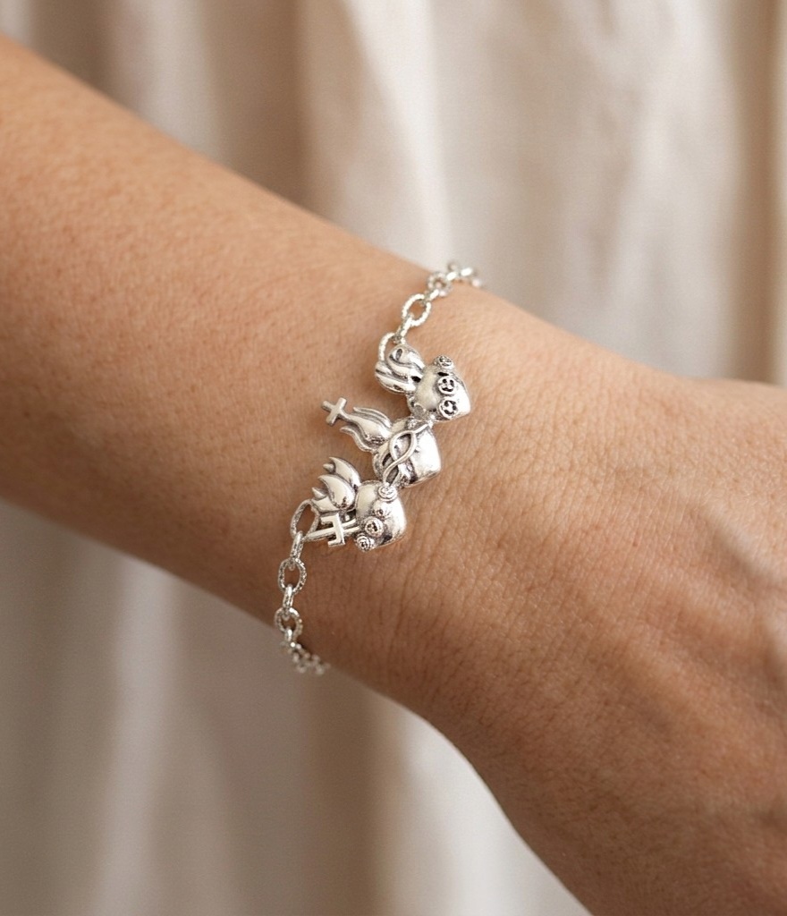 pulsera sagrados corazones plata de primera ley zue joyas