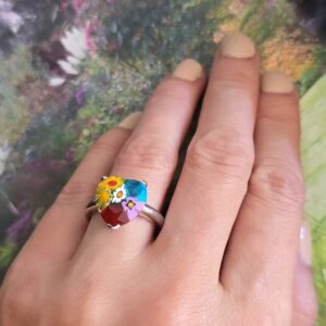 Anillo Cuorefiore con cristal de Murano Millefiori