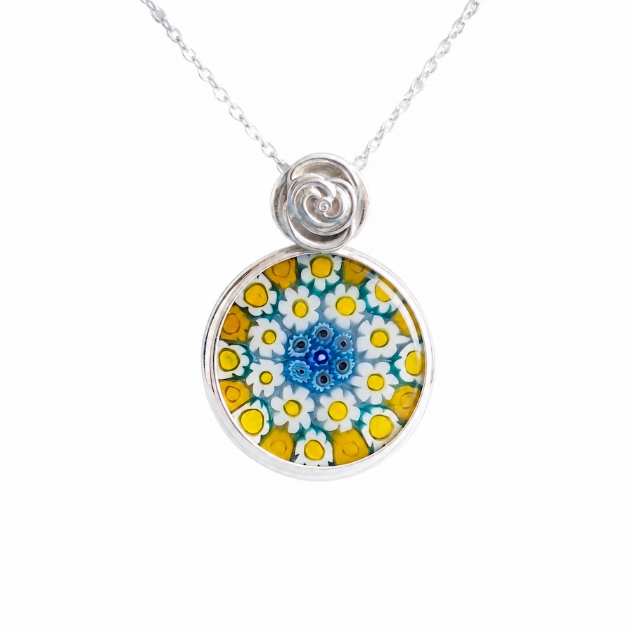 collar rosalie millefiori plata-2 collar Rosalie millefiori plata de ley con cristal de murano flores zue joyas