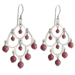 Pendientes Arcadia, plata rodinada con rodonitas