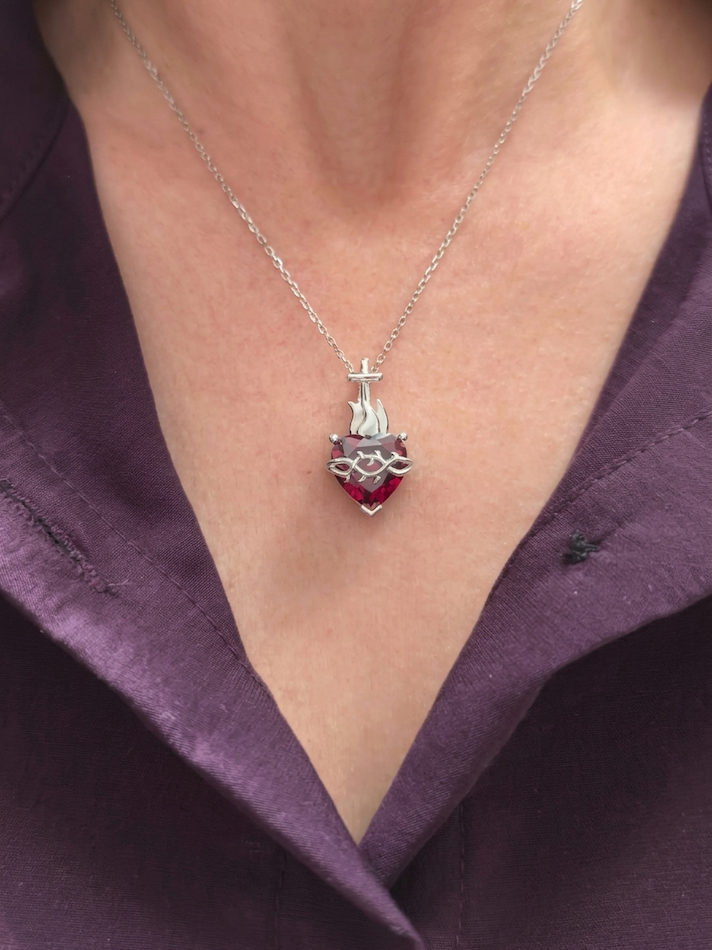 colgante sagrado corazón de jesus plata de ley rodiada Zue Joyas