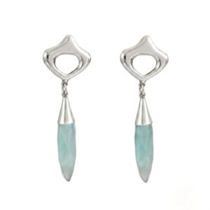 pendientes largos de plata 925 con cuarzo verde colección matrioshka by ap diseño de joyas para Zué Joyas