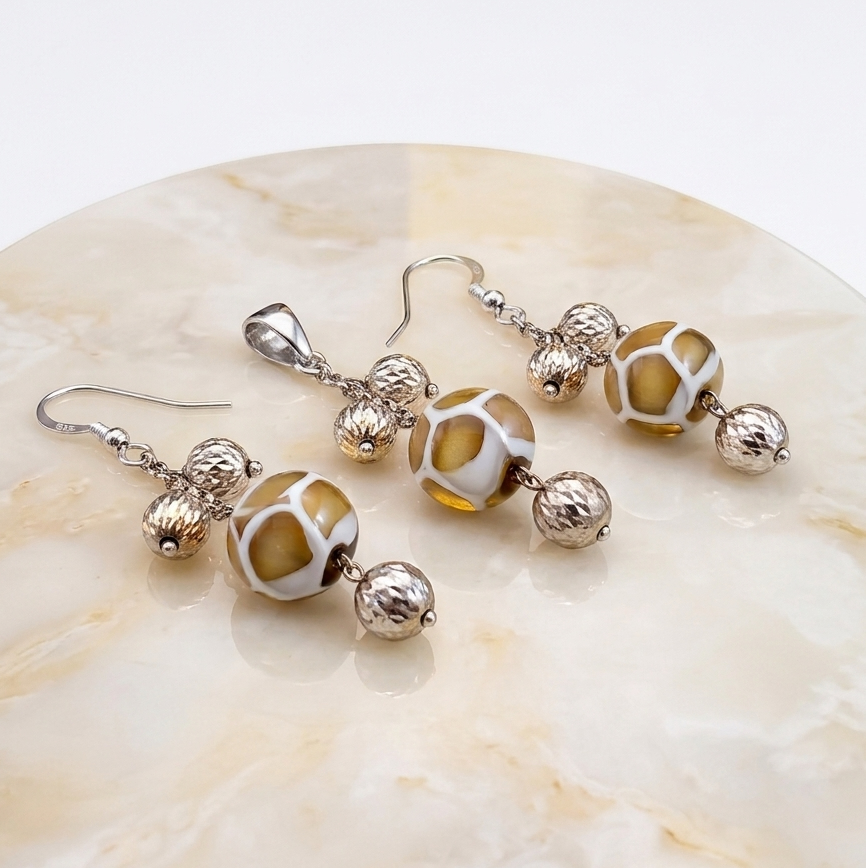 conjunto stella mur plata de ley y cristal de murano conjunto stella mur pendientes largos colgantes y colgante plata de primera ley con cristal de murano Zue Joyas
