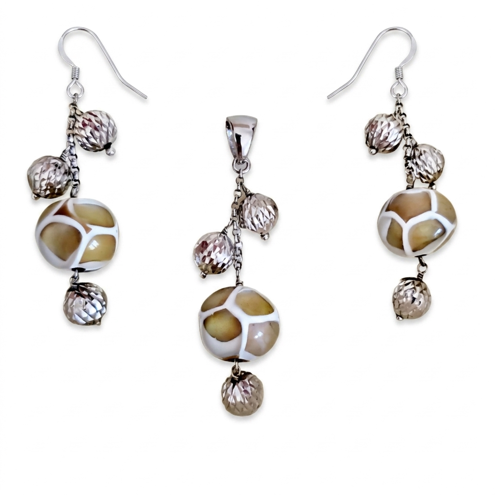 conjunto stella mur pendientes largos colgantes y colgante plata de primera ley con cristal de murano Zue Joyas