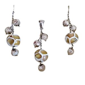 Conjunto Mur, plata rodinada con cristal de Murano