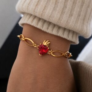 Pulsera Marquise Fuego eterno plata con baño de oro y circonita corazon zuejoyas
