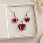 conjunto cuoreluna pendientes y colgante de corazon rojo de resina y circonitas en plata de ley