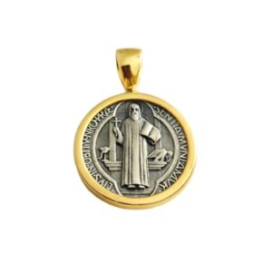 Medalla reversible de San Benito, plata con baño de oro