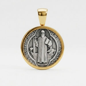 medalla de san benito reversible plata de ley con baño de oro Zue Joyas