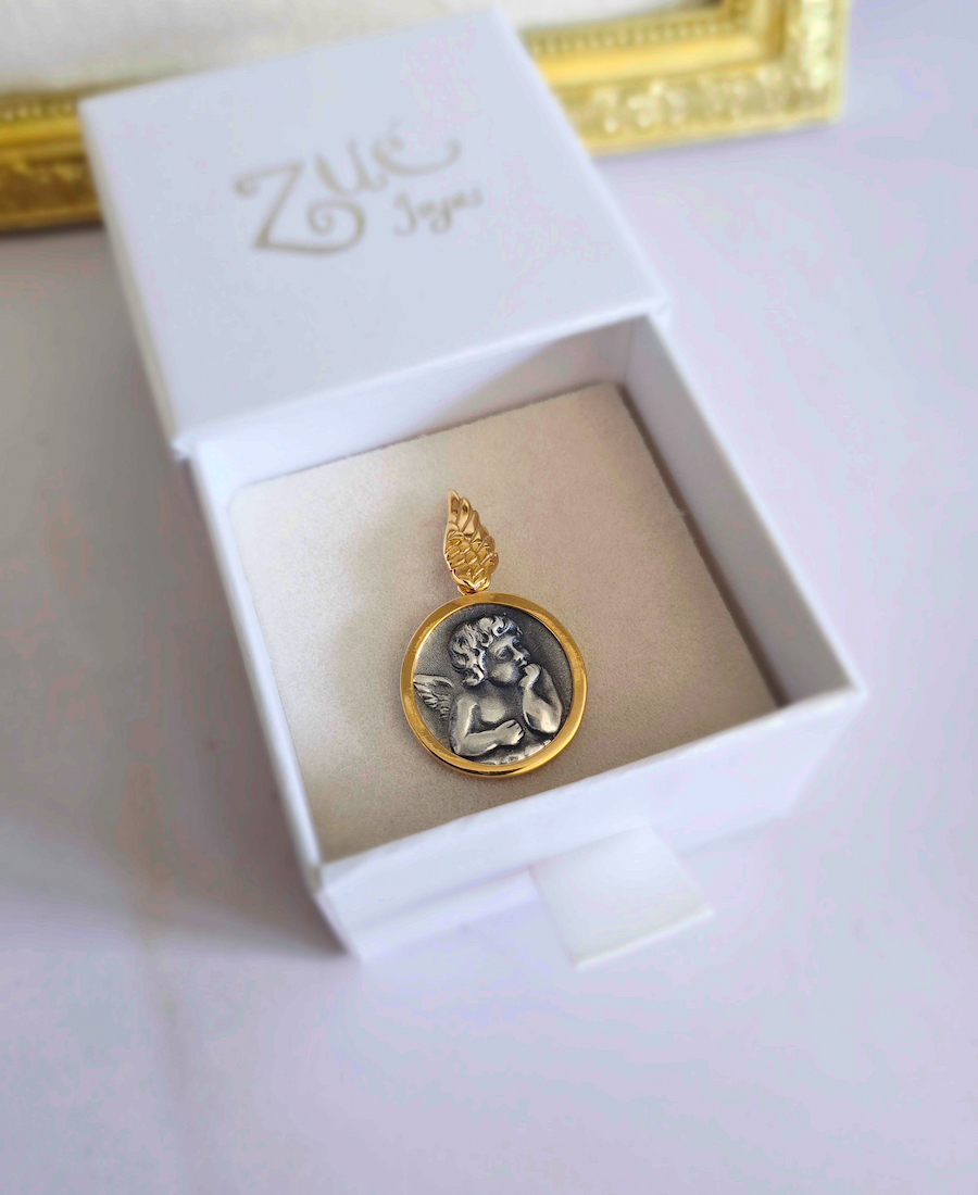 Colgante medalla Ángel de la Guarda plata de primera ley Zue Joyas