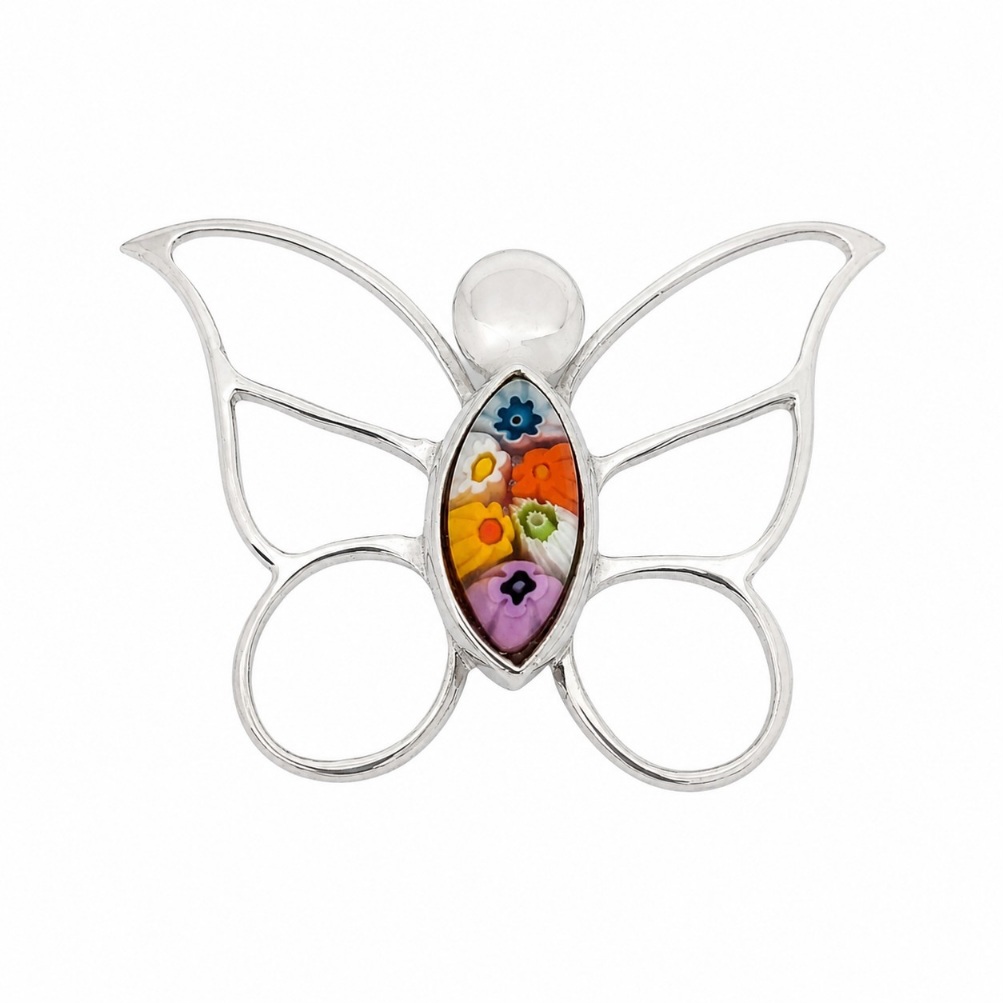 colgante mariposa murano plata zue(1) colgante mariposa con cristal de murano millefiori plata de ley Zue Joyas