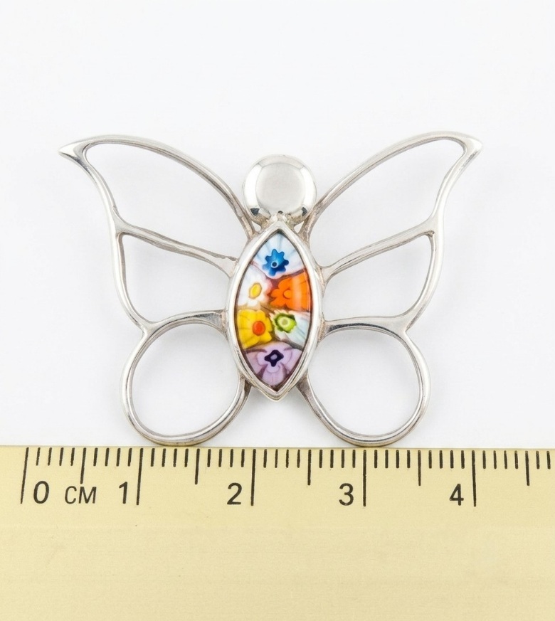 medidas colgante mariposa con cristal de murano millefiori plata de ley Zue Joyas