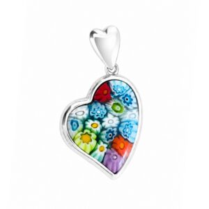 colgante cuore millefiori colgante de Corazon de plata de ley con cristal de murano millefiori zue joyas