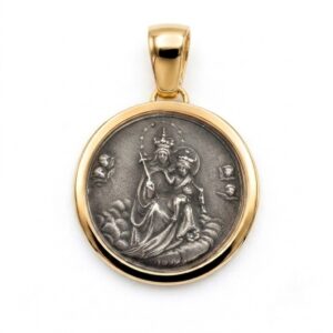 Medalla Escapulario Virgen del Carmen y Sagrado Corazón de Jesús plata con baño de oro zue joyas