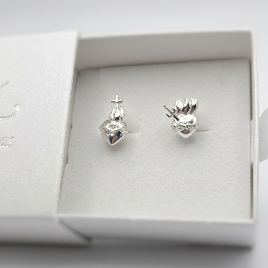 gemelos de plata de ley sagrados corazones zuejoyas gemelos de plata de ley sagrados corazones en empaque zuejoyas