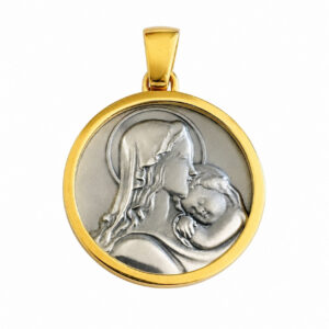 medalla virgen con el niño plata de ley con baño de oro Zue Joyas
