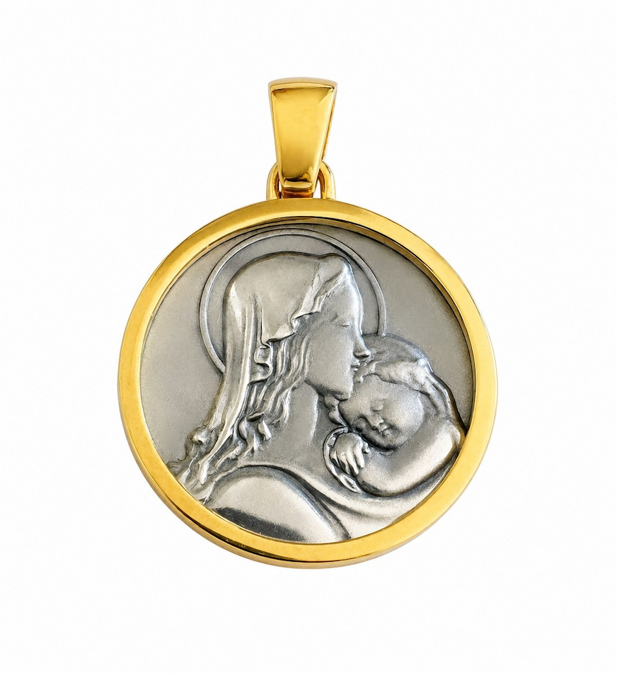 medalla virgen con el niño plata con baño de oro zue joyas-2 medalla virgen con el niño plata de ley con baño de oro Zue Joyas