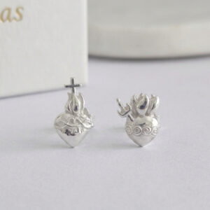 pendientes sagrados corazones de jesus y maria en plata de primera ley Zue Joyas