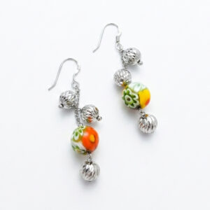 pendientes largos stella millefiori plata de ley con cristal de murano millefiori zue joyas