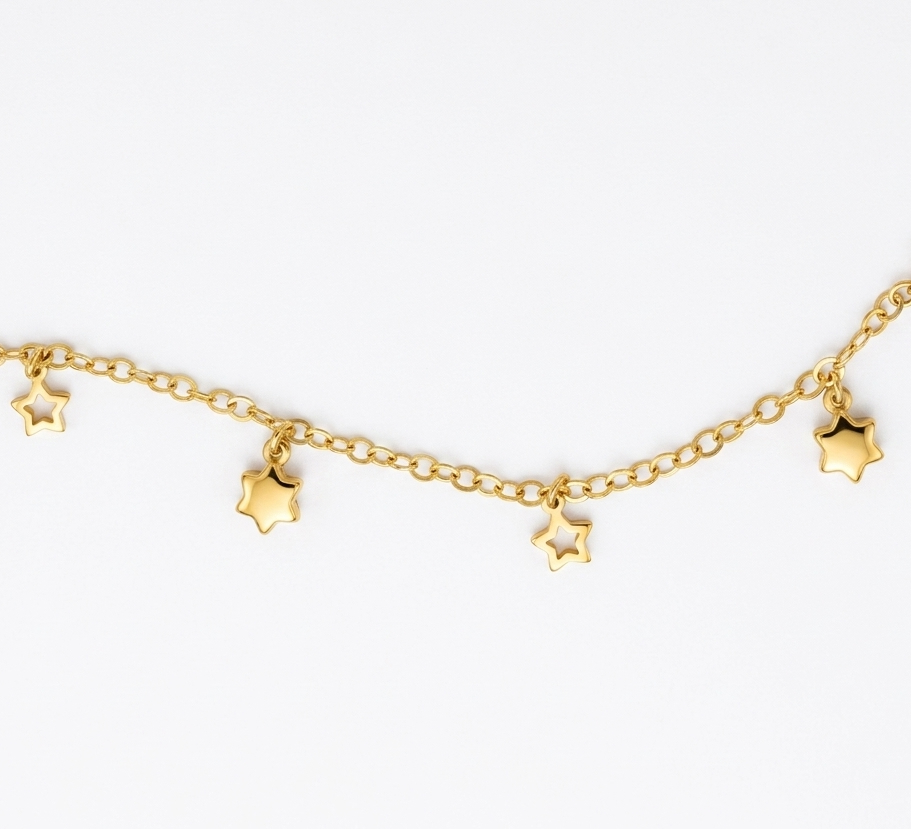 pulsera estrellas plata con baño de oro pulsera de estrellas ecos de estrellas plata de primera ley con baño de oro