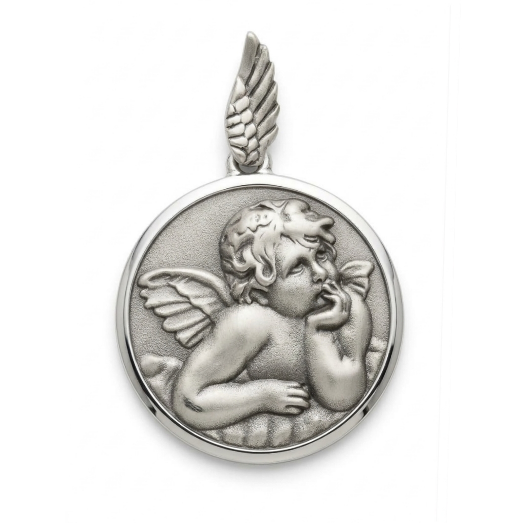 medalla angel de la guarda xl plata zue joyas medalla angel de la guarda grande XL plata de ley Zue Joyas